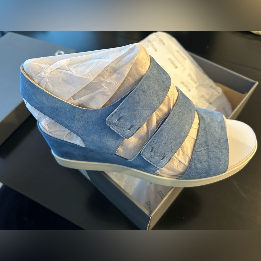 Ecco Shoes Women Sandals Shape Wedge Plateau Blue Leather $180 Size EU 41 US 10